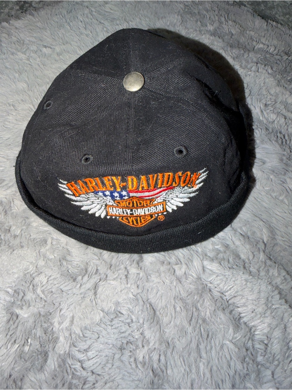 Vintage Harley-Davidson Black Embroidered Beanie Cap adjustable